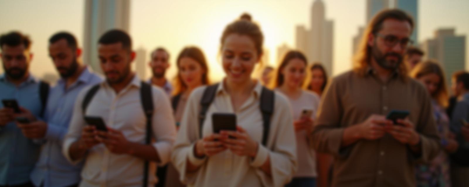 Diverse people in Dubai using smartphones for mobile recharge